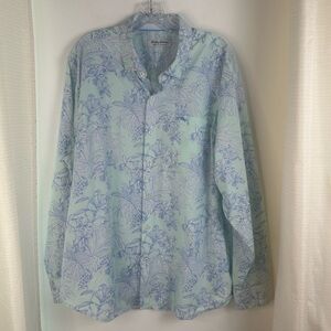 Tommy Bahama Shirt Mens X-Large Green Blue Sarasota‎ Stretch Floral Long Sleeve